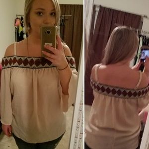 Plus size smocked cold shoulder peasant top